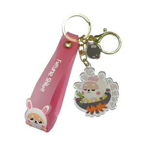 Cute Shiba Inu acrylic keychain and bag charm with pink strap for women and couples