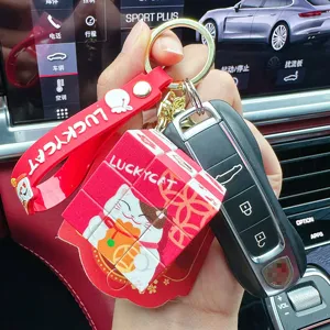 Lucky Cat Rubik's Cube Keychain Mini 3x3 Puzzle Toy Cute Bag Pendant Red Car Key Ring