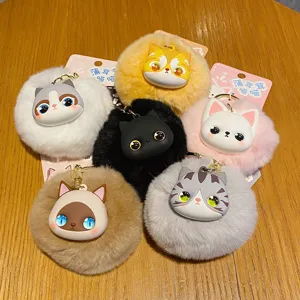 Süße Cartoon Katze Rex Kaninchenfell Schlüsselanhänger Kawaii 3D Tier Tasche Anhänger Auto Schlüsselring Kreatives Geschenk Damen Schmuck