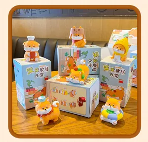 Cute Shiba Inu resin miniature figurine detail showcasing intricate daily life blind box design.