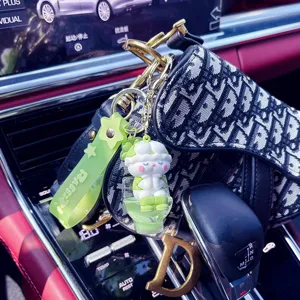 Cute rabbit in toilet oil-filled keychain green car key pendant bag charm accessory