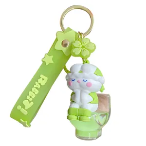 Cute rabbit toilet liquid keychain trendy car key pendant adorable bag ornament accessory