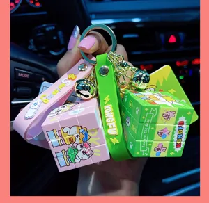 Mini porte-clés Rubik's cube mignon dessin animé sac pendentif anneau en métal décompression