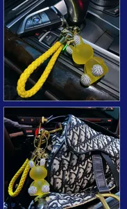 Cute resin rhinestone crystal rabbit keychain for women, stylish car key ring and bag charm.