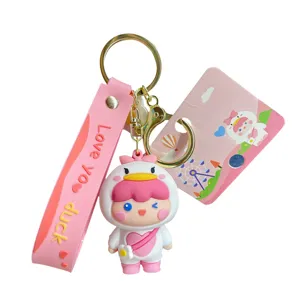 Xaritomeno kleidiou papia kikliki koukla, roz tsanta charm, kawaii stil gia aftokinito kleidi.