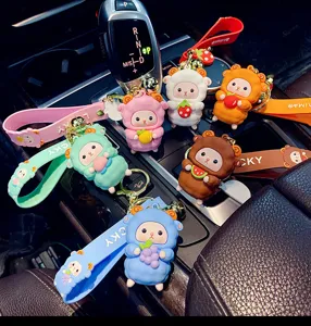 Cute cartoon sheep keychain with silicone lanyard and fruit pendant for women trendy bag charm
