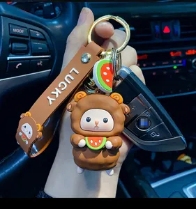 Cute cartoon sheep keychain with watermelon and LUCKY strap for cute bags and keys.
