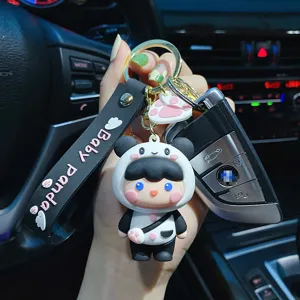 Niedlicher Cartoon Panda Schlüsselanhänger für Damen, stilvoller Taschendeko Autohalter.