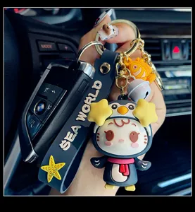 Cute cartoon ocean series keychain with silicone strap and metal ring for car keys and bags.