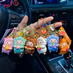 Cute cartoon sheep fruit keychain pendant, stylish drip-glue design for women bags and car keys.