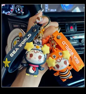 Detailed close-up shot of cute cartoon animal character keychains featuring fun sea world lanyards.