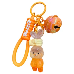 Oranger Hasen Schlüsselanhänger süßer Cartoon Taschenanhänger Silikonband Plüsch