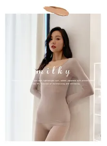 Conjunto de ropa interior térmica ligera para mujer con cuello bajo y fibra de leche para invierno.