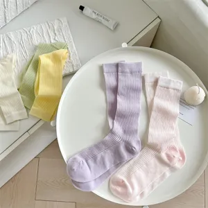 Chaussettes décontractées unies côtelées mi-mollet pour femmes douces respirantes printemps été