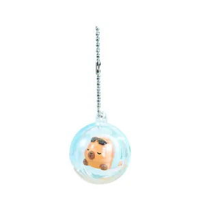 Cute capybara keychain with clear gachapon ball and sunglasses design, perfect toy gift.
