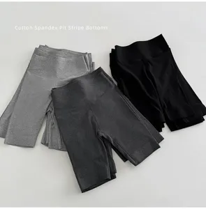 Cotton spandex pit stripe biker shorts for women, comfortable high waist casual activewear.