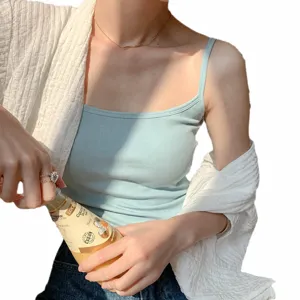 Women ribbed camisole basic knit tank top with chest pad summer casual streetwear top