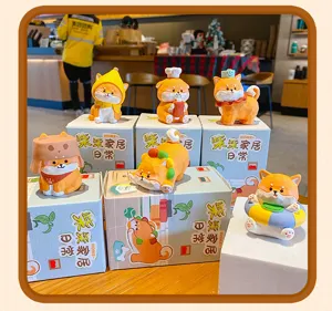 Cute Shiba Inu resin figurine blind box set, miniature desktop ornament and car interior decoration.