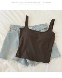 Dames vierkante hals bh camisole top, casual slim fit effen kleur zomerse dagelijkse kleding.