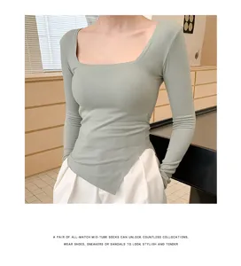 Top termico da donna a maniche lunghe con scollo quadrato e spacchetti laterali.
