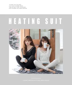 Thermal underwear set with lace deep V-neck heating yarn long sleeve warm suit apparel