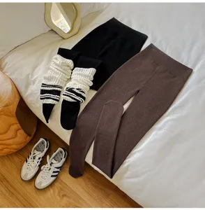Collants d'hiver tricotés épais à taille haute avec jambières, leggings chauds.