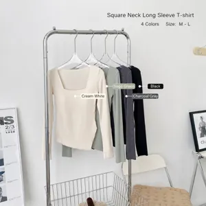 Top Termico da Donna Slim Fit con Scollo a Quadrato in Pile Doppio Strato a Maniche Lunghe con Spacco Laterale e Imbottitura