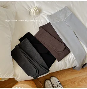 Leggings de yoga en coton extensible taille haute, vetement d'hiver confortable et chaud.