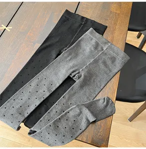 Women thermal fleece lined polka dot tights winter thick warm basic cotton leggings detail