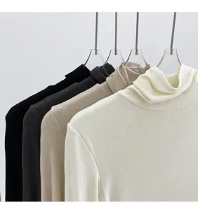 Women's thermal turtleneck sweater, ribbed knit long sleeve basic top, multi-color options.