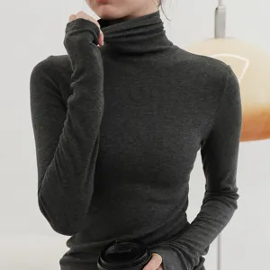 Women's Fleece Lined Thermal Base Layer High Neck Ribbed Knit Top Slim Fit Long Sleeve Warm Underwear Shirt For Winter Autumn