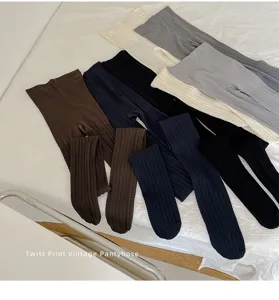 Collant vintage con stampa a trecce da donna, calze invernali calde in maglia a tinta unita.