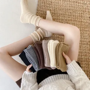 Verdickte Woll-Crew-Socken für Damen, kuschelige Winter-Rippsocken, weiche warme Strümpfe.