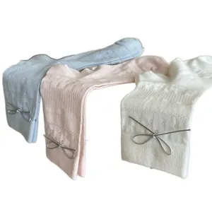 Calcetines de tubo de malla transpirable bonitos para mujer con bonito lazo decorativo.