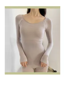 Conjunto de ropa interior térmica para mujer cuello bajo manga larga fina y cómoda
