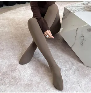 brown fleece lined tights for women seamless thermal footed leggings winter warm wear