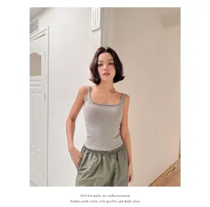 Débardeur femme col carré avec coussinets de soutien-gorge intégrés top gris basique