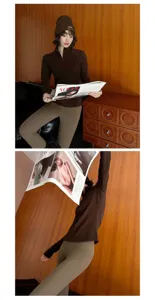 Women's autumn winter thermal fleece lined leggings solid brown footless tights fashion