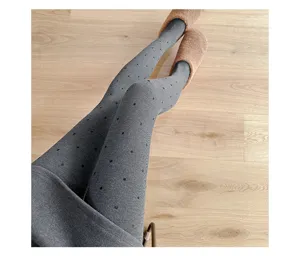 Women's 200g fleece lined polka dot tights thermal winter cotton leggings detail view