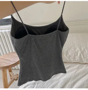 Women Ribbed Camisole With Built-in Bra Pad Comfortable Solid Color Casual Daily Tank Top