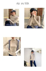 Milk protein thermal base layer for women, high neck long sleeve slim fit winter shirt.