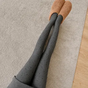 Winter fleece lined polka dot leggings for women, warm thick basic knitted tights for daily wear.