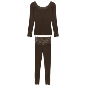 Women's Thermal Underwear Set Slim Fit Long Sleeve Top Pants Lace Splicing Winter Base Layer Thermal Outfit