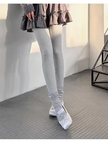 Women thick warm grey leggings winter fleece lined thermal trousers cozy casual outfit