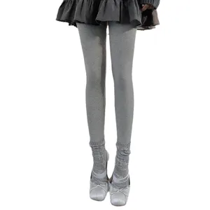 Women thick fleece lined thermal leggings winter warm grey yoga pants stretch trousers