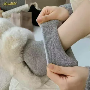 Calcetines de felpa térmicos gruesos para mujer otoño invierno sólidos acogedores cepillados