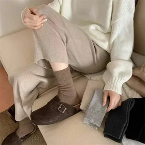 Calcetines térmicos gruesos mujer otoño invierno sólido punto tubo medio cálidos acogedores casa