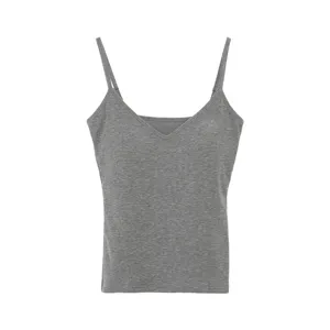 Women's Thermal V-Neck Camisole Acrylic Vertical Striped Basic Tank Top with Built-in Chest Pad Fall Winter Apparel