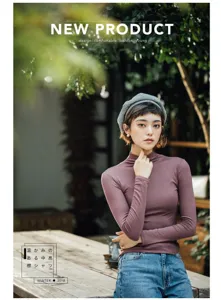 Women ribbed turtleneck long sleeve top slim fit thermal undershirt basic winter clothing.