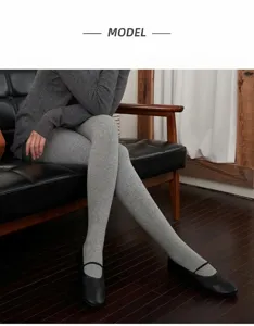 Damen graue gestrickte Strumpfhose Winter warme Wolle Mischung Leggings weiche Basic Strumpf